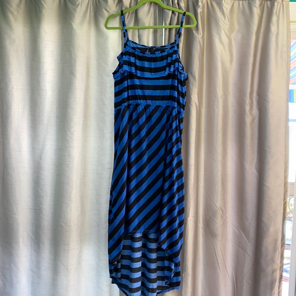 Black/blue stripe high/low dress